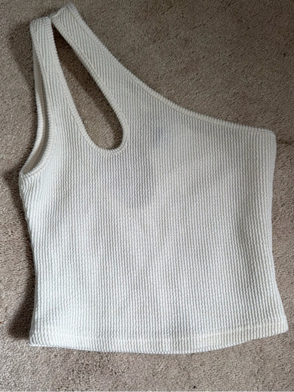 Princess Polly Asymmetric One-Shoulder Cream Knit Crop Top